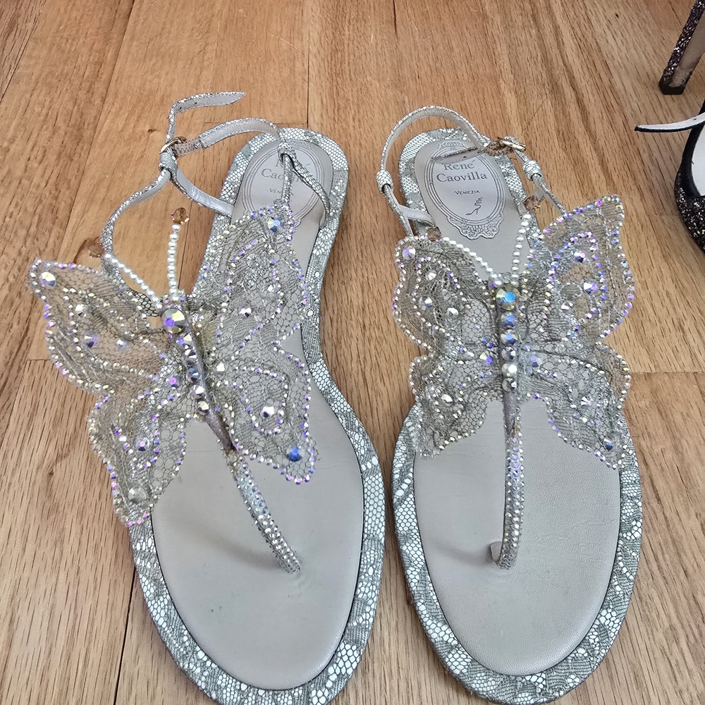 Rene Caovilla Silver Butterfly Sandals